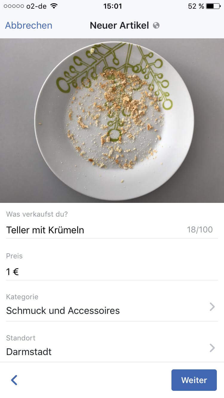 Artikel im Facebook Marketplace