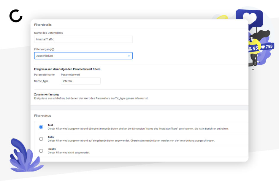 Einstellungen der Filterdetails um die eigene IPs ausschließen zu können