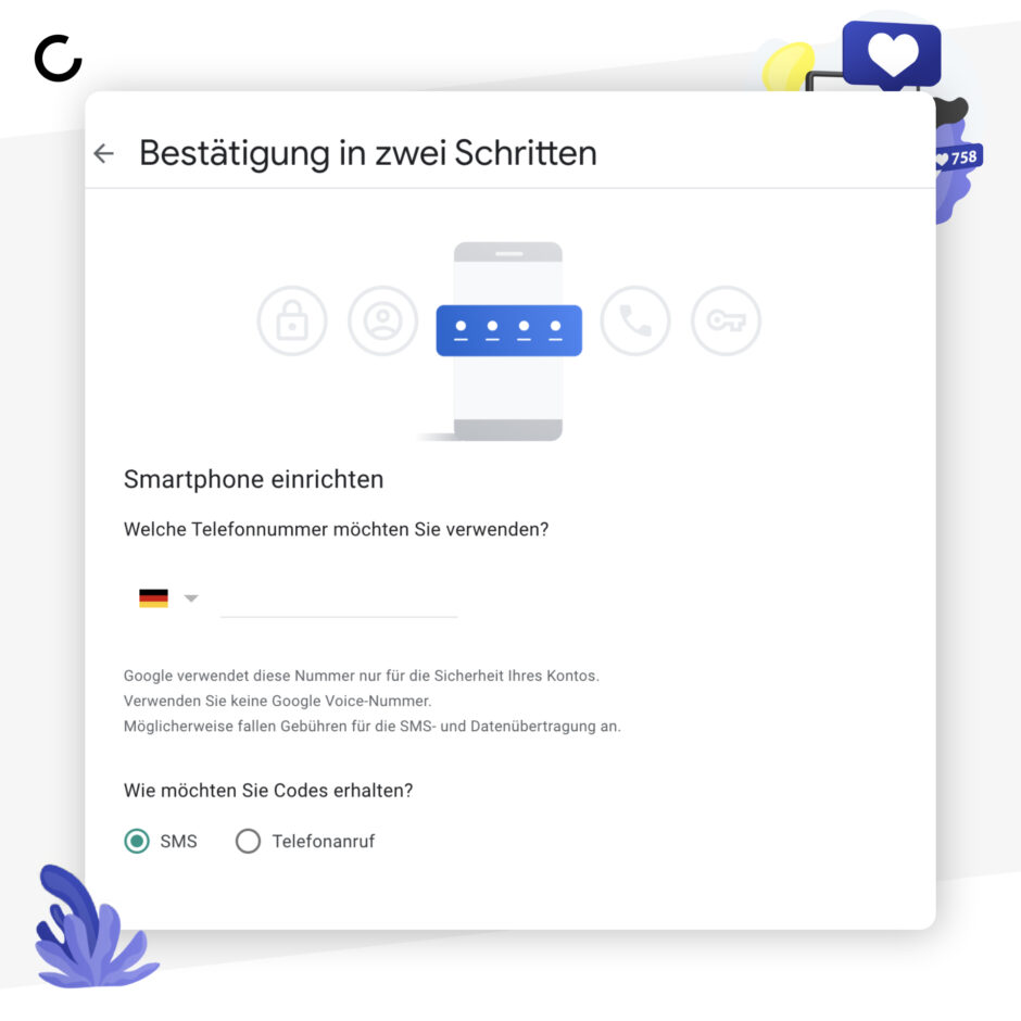 2FA Google, Bestätigung der Telefonnummer