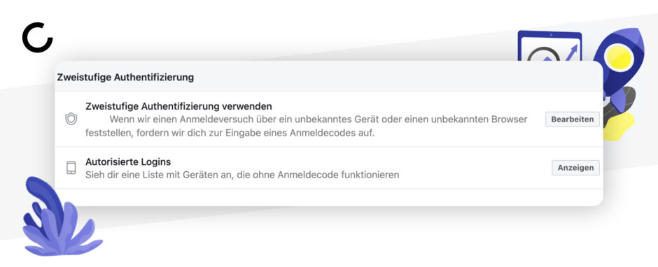 Bei Facebook ist die 2-Faktor-Authentifizierung ganz einfach.