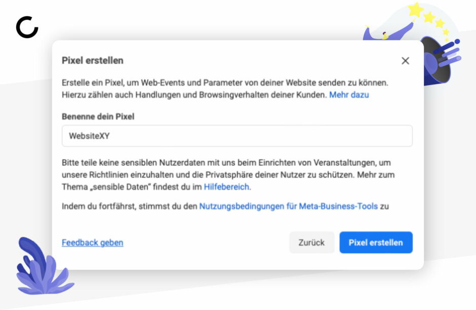 Hier könnt ihr euer Pixel benennen.