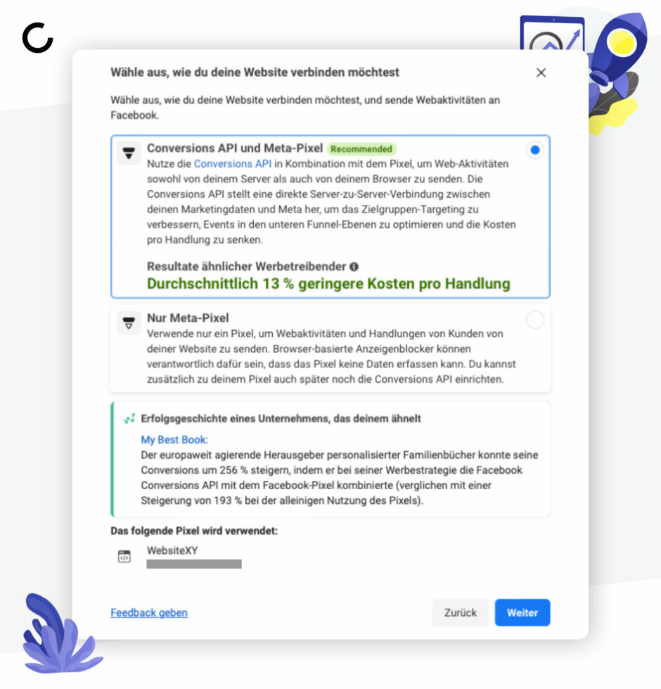 Hier müsst ihr die Art der Verbindung mit eurer Website auswählen.
