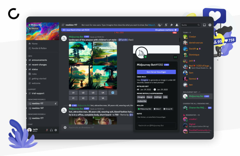 Midjourney Discord Teilnehmerliste Direktnachricht an den Bot