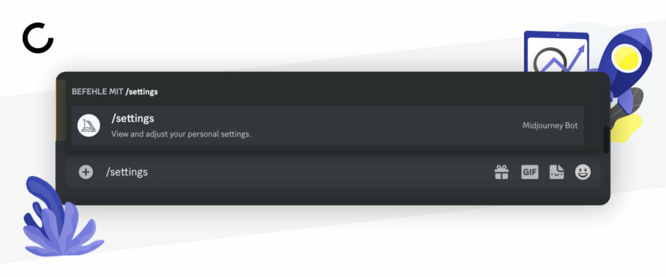 Discord Befehl Settings an den Midjourney Bot
