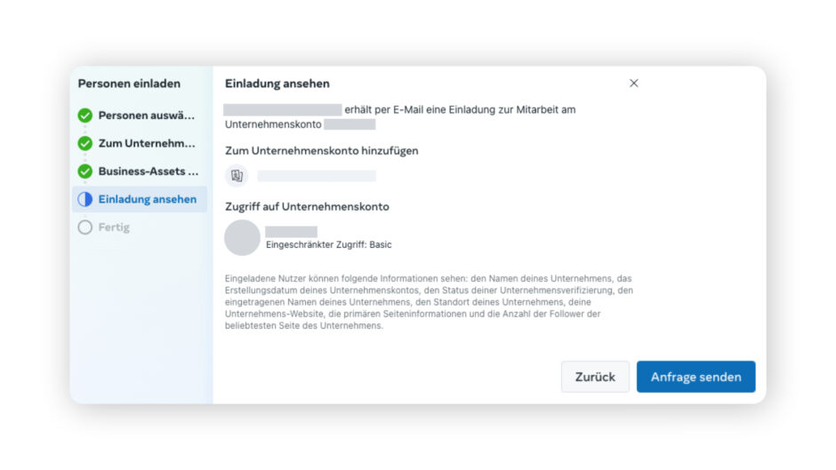Einladung prüfen - Meta Business Suite einrichten
