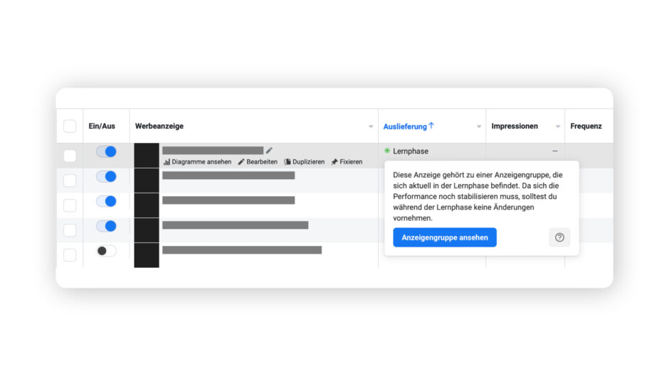 facebook lernphase bei den anzeigen