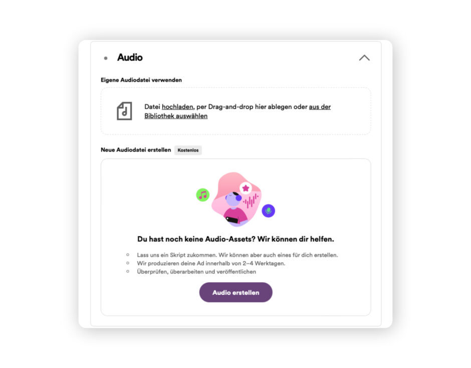 Audio Ads sind eine gute Möglichkeit zum Schalten von Spotify Ads.