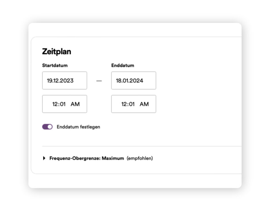 Festlegung des Zeitplans zum Spotify Ads schalten.