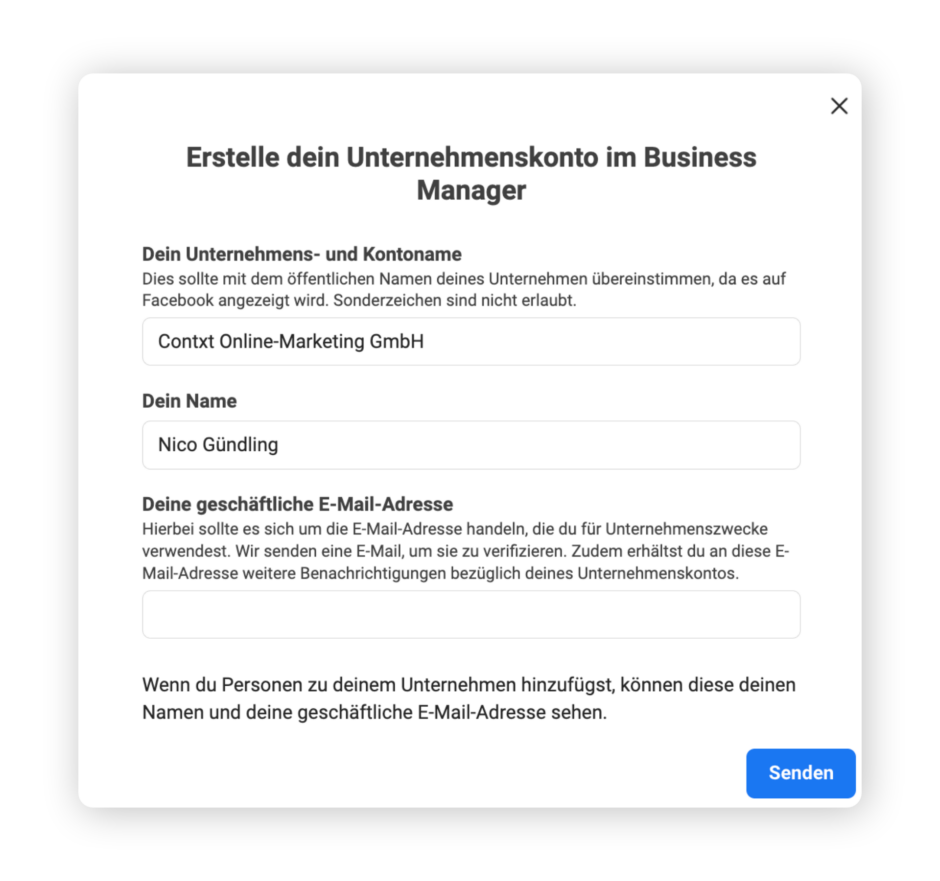 Meta Business Manager Unternehmenskonto erstellen