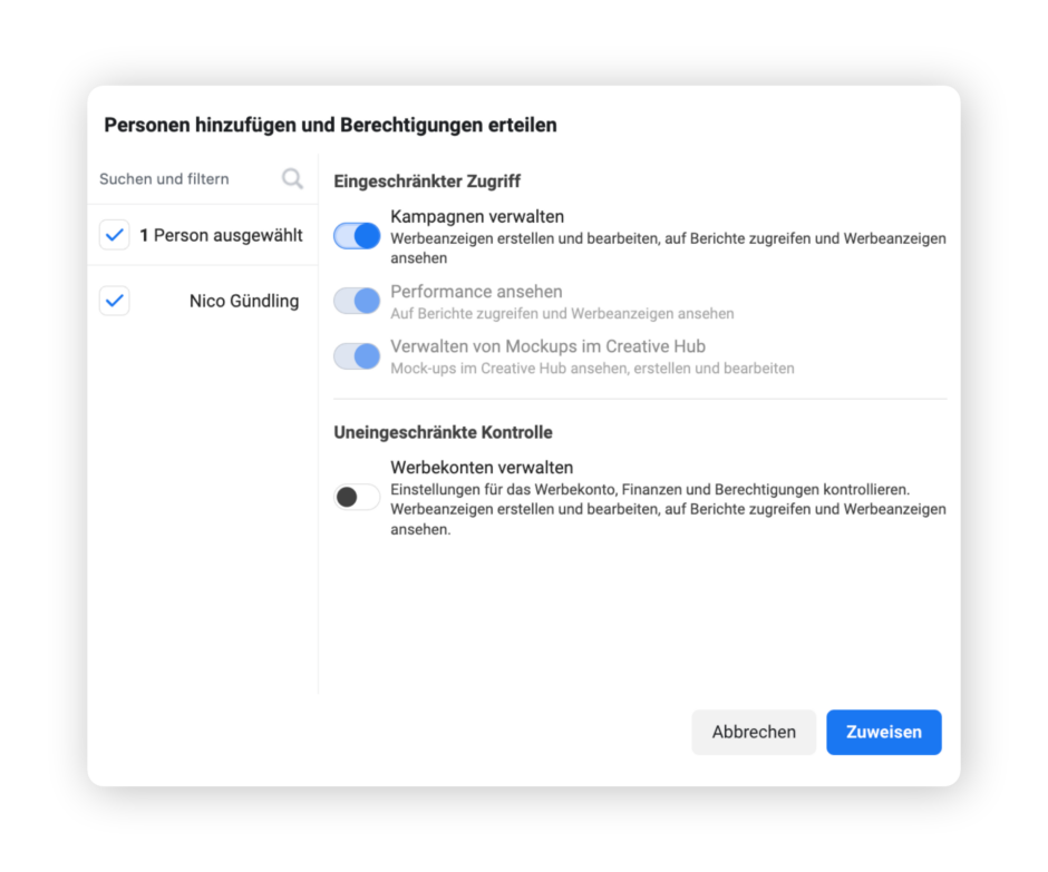 Meta Business Manager Werbekonto Berechtigung erteilen