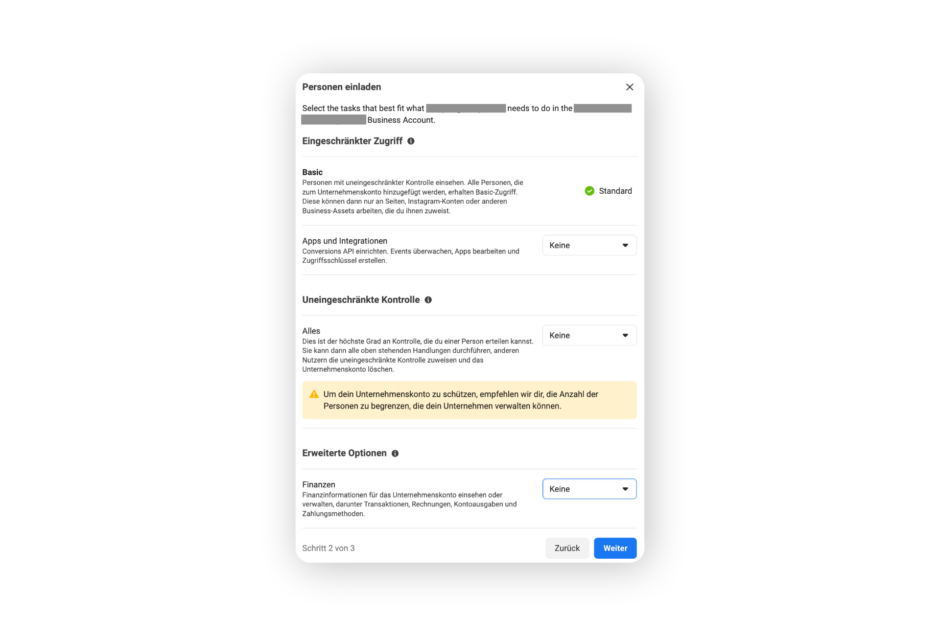 Meta Business Manager Personen einladen