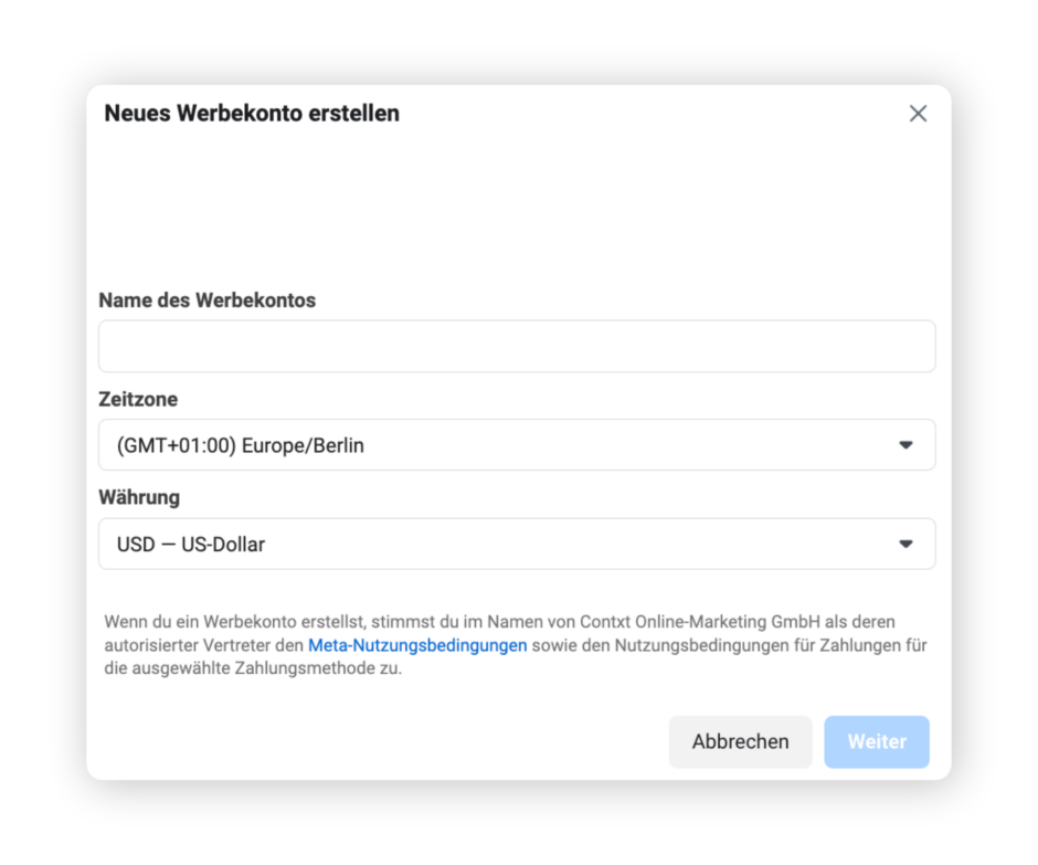 Meta Business Manager Werbekonto erstellen