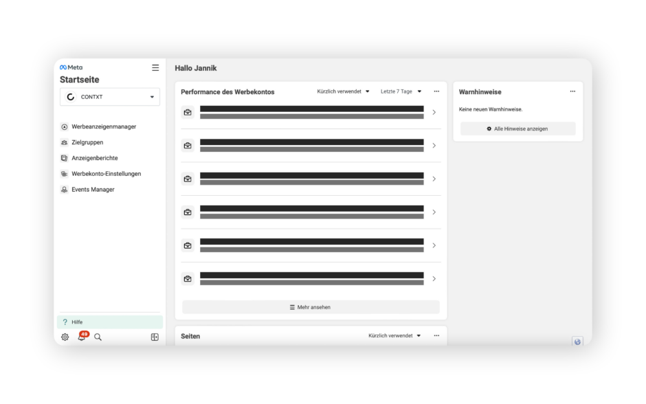 Meta Business Manager Startseite