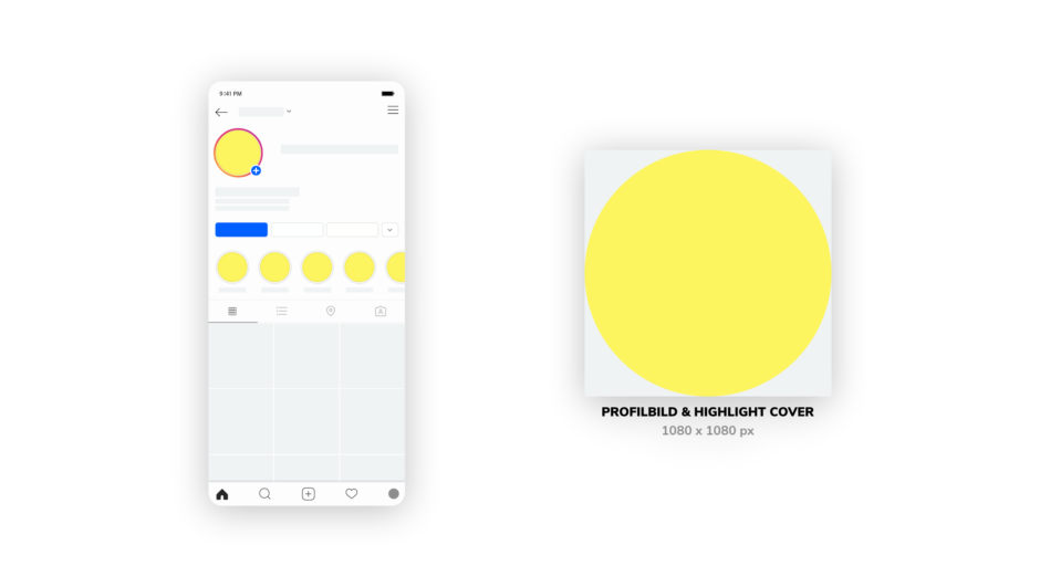 Darstellung der optimalen Bildgröße für Profilfoto und Highlightcover