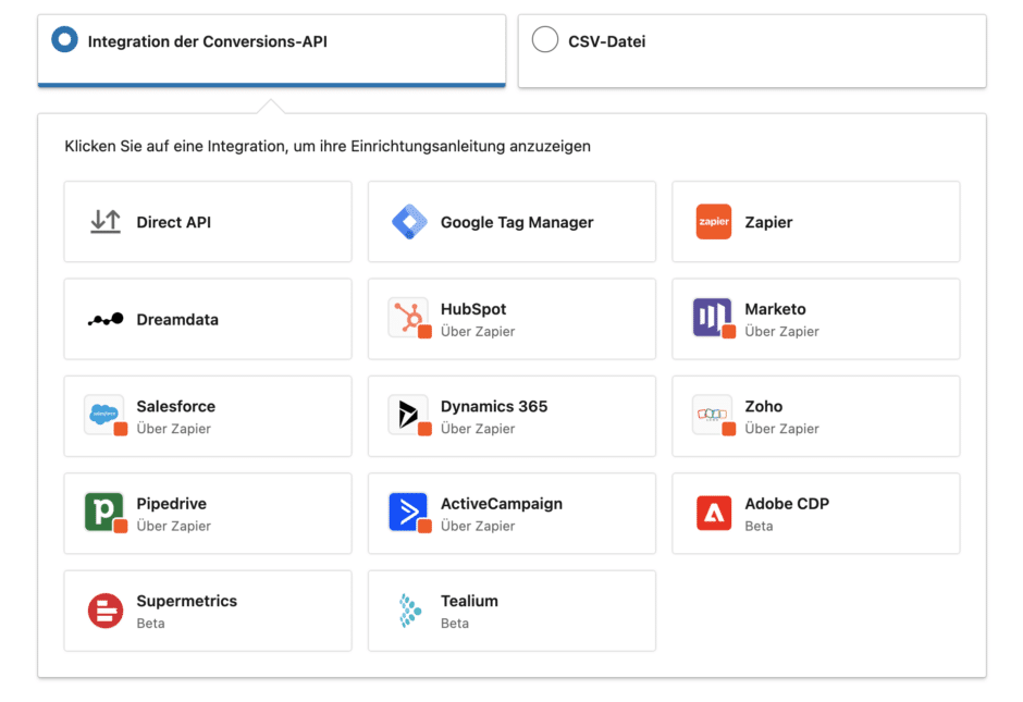 Tools, über die die LinkedIn Conversions-API angebunden werden kann