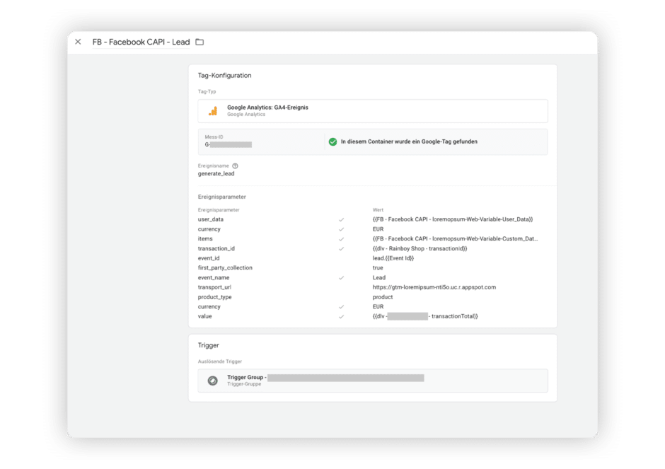 Tag-Konfiguration der LinkedIn Conversions-API