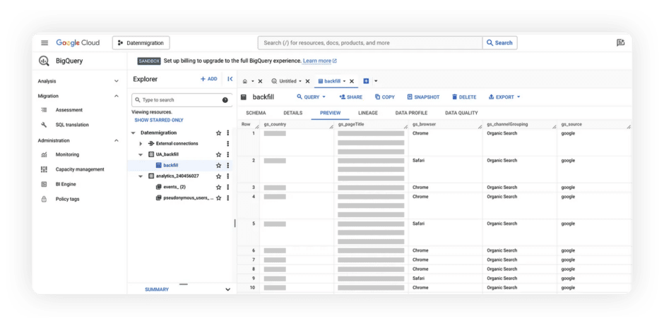 BiqQuery Datenmigration