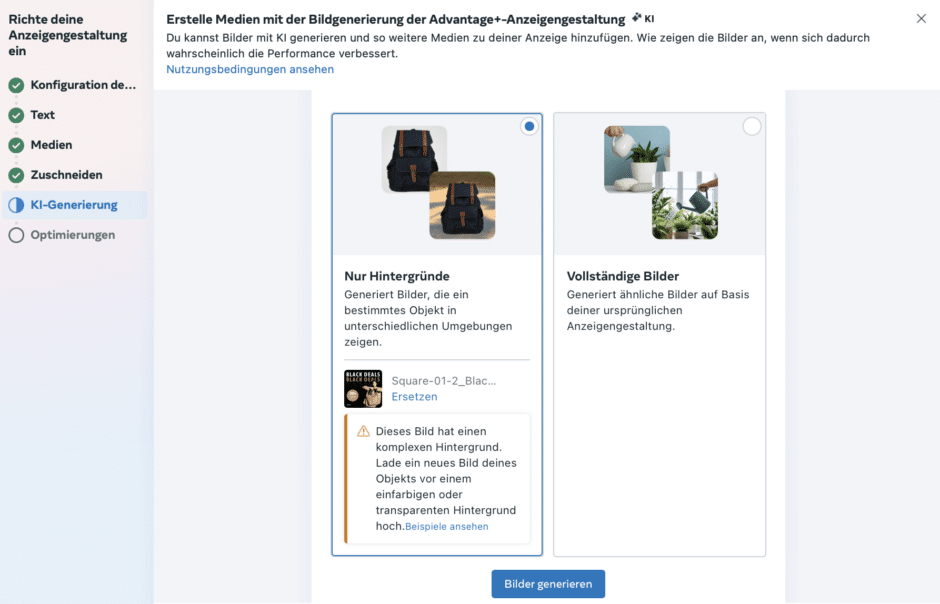 KI Bildgenerierung Meta Ads Manager