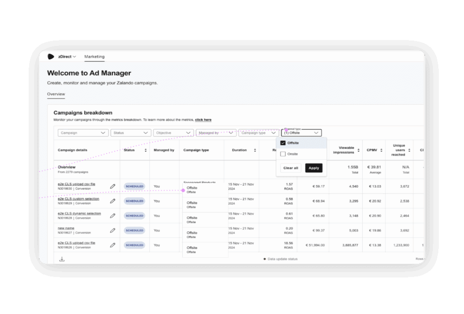 Überblick Zalando Ads Manager